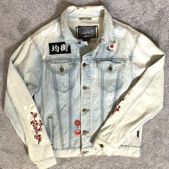 Brooklyn Cloth Graphic Denim Jacket Stay Wavy Womens L Streetwear - Picture 2 of 12